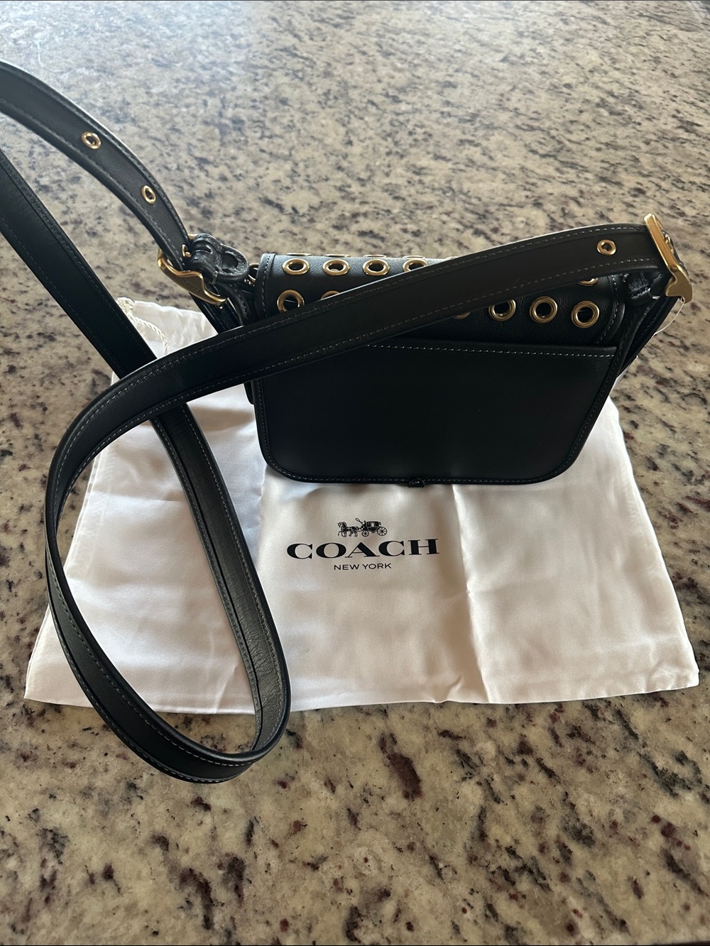NWT Coach Black Leather Crossbody with Gold Eyelet Accents - Picture 3 of 4